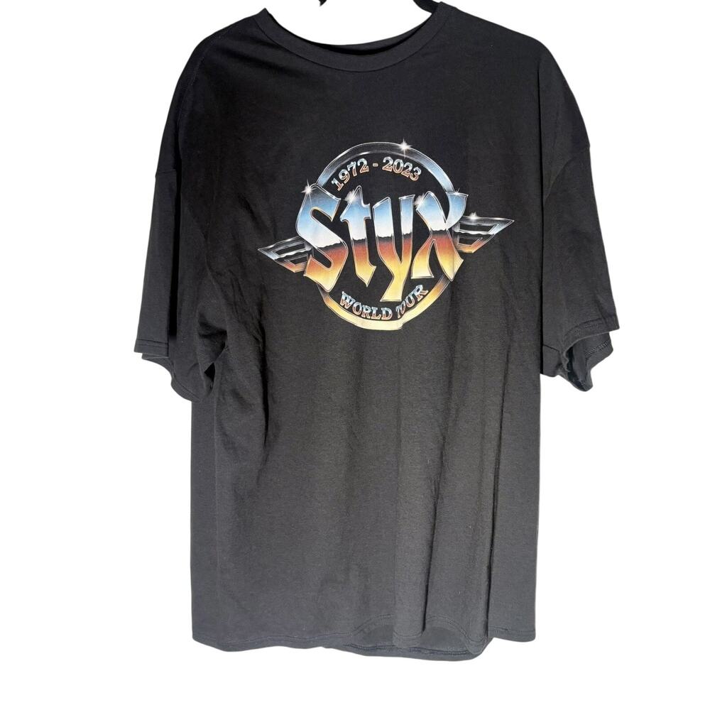 STYX World Tour T- Shirt Black Mens Size XL Tee Band EST. 1972 Y2K Concert